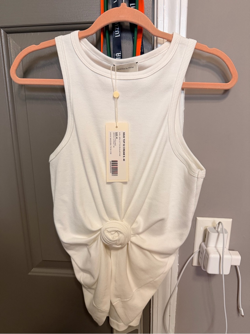 Magda Butrym white Knot-Front Ribbed Tank